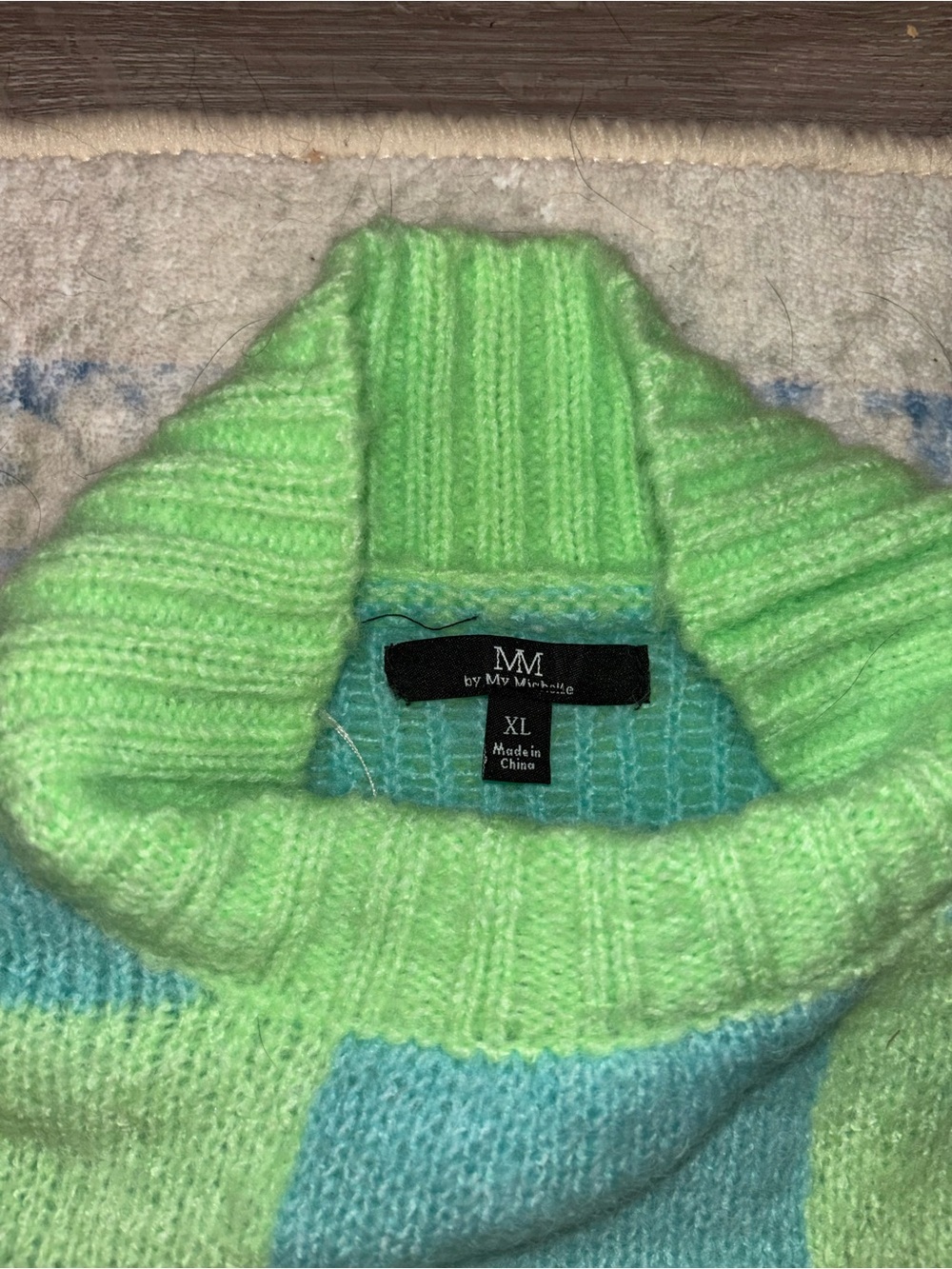 My Michelle Green and Teal Checkered Cropped Sweater - Picture 2 of 3